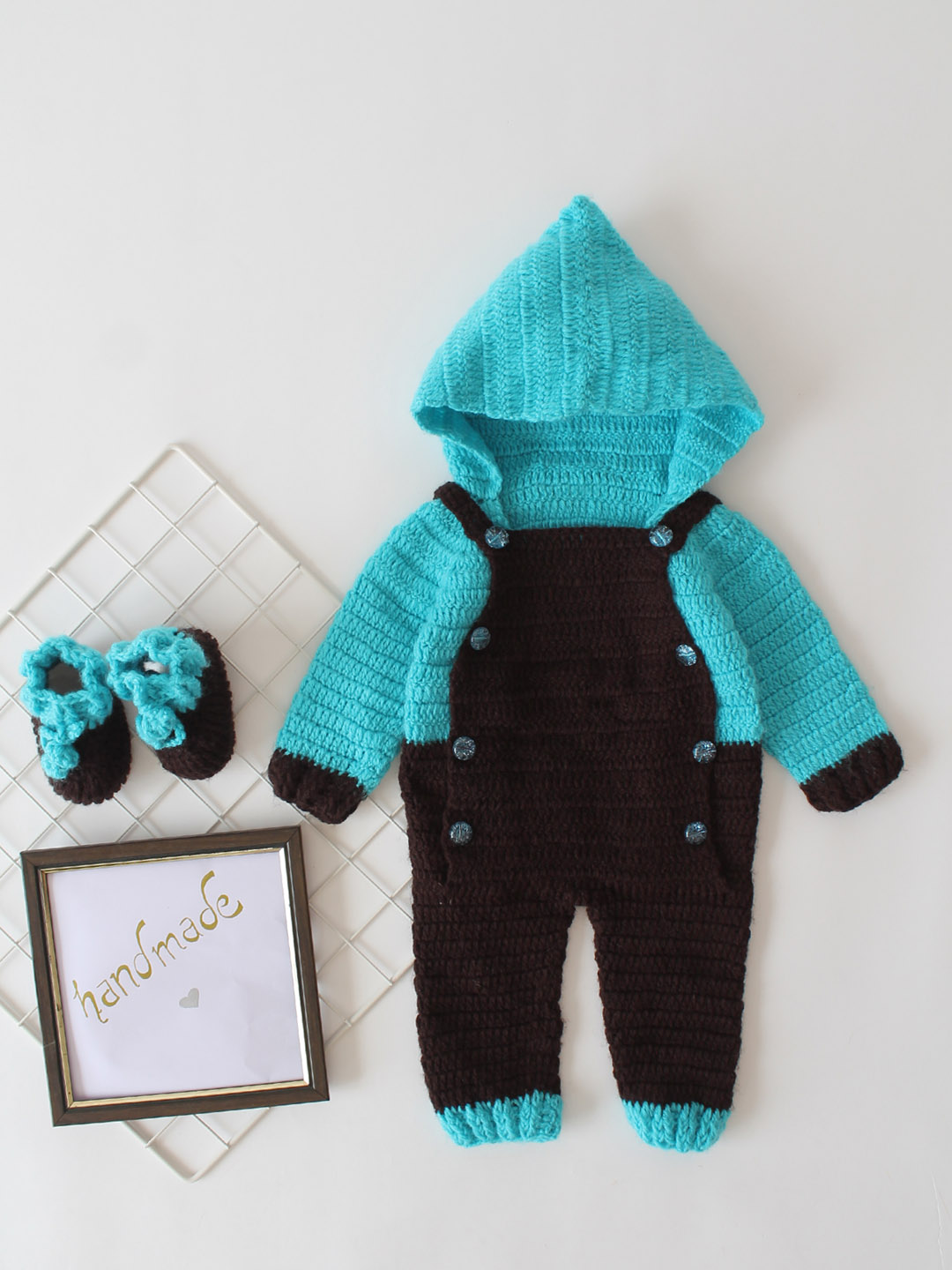 Trendy Front Open Jumpsuit for Infants with Hood & Boots - Blue