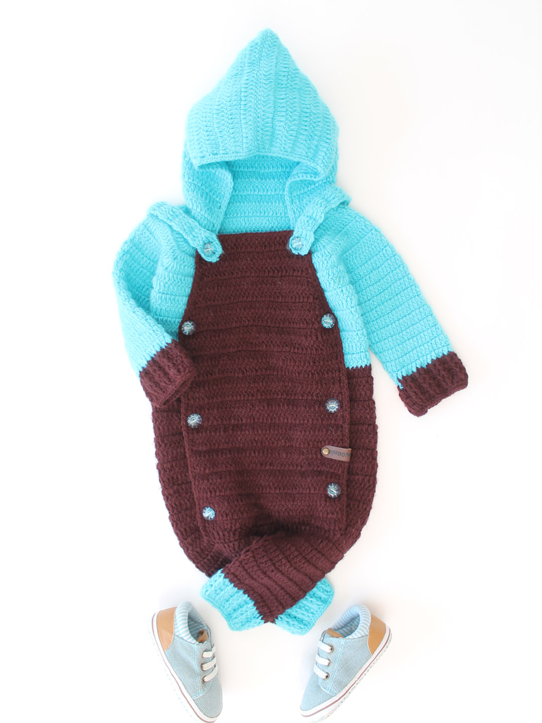 Trendy Front Open Jumpsuit for Infants with Hood & Boots - Blue