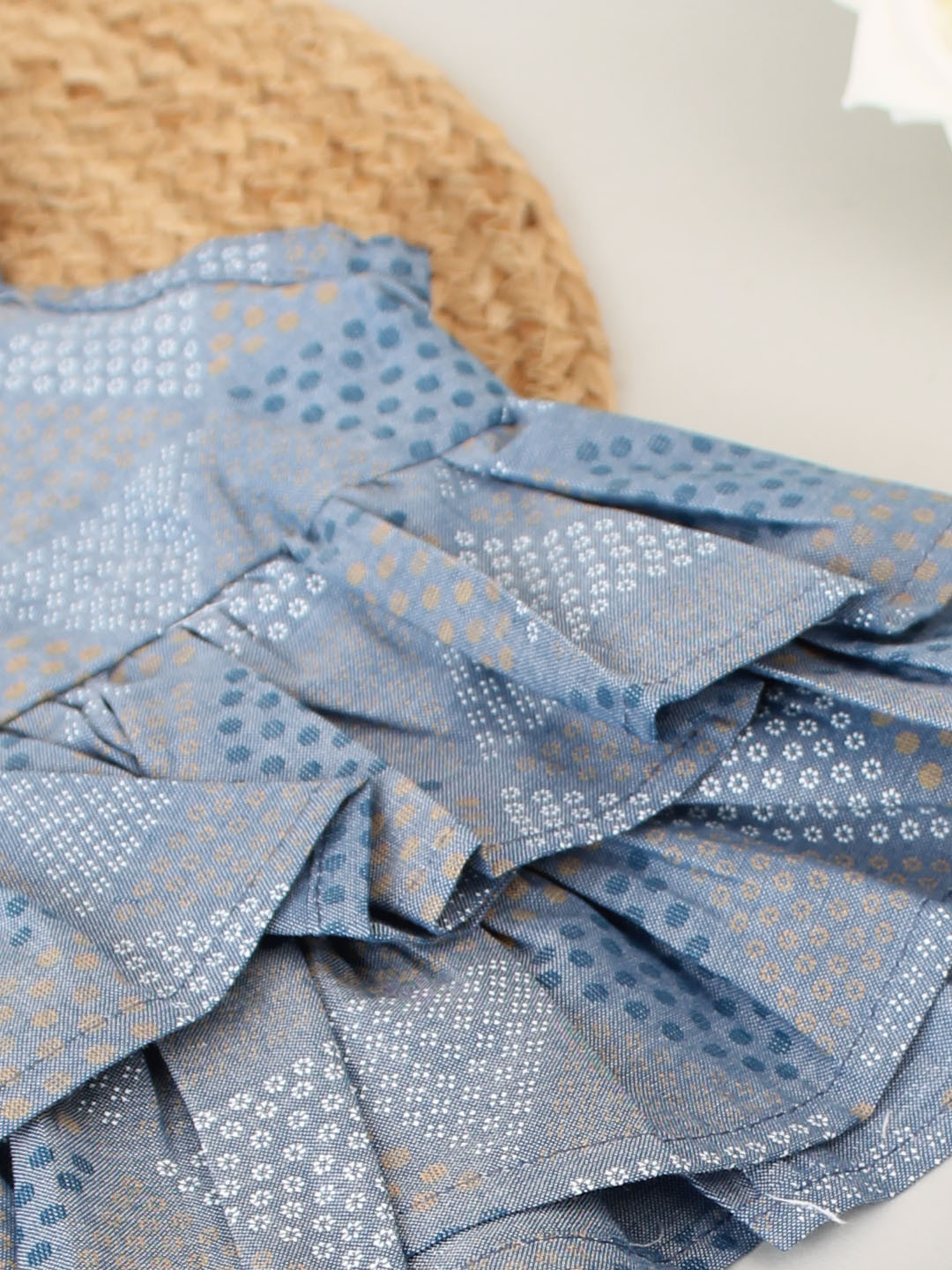 Triangle Design Printed Ruffled Frill Cotton Co ord Set - Blue