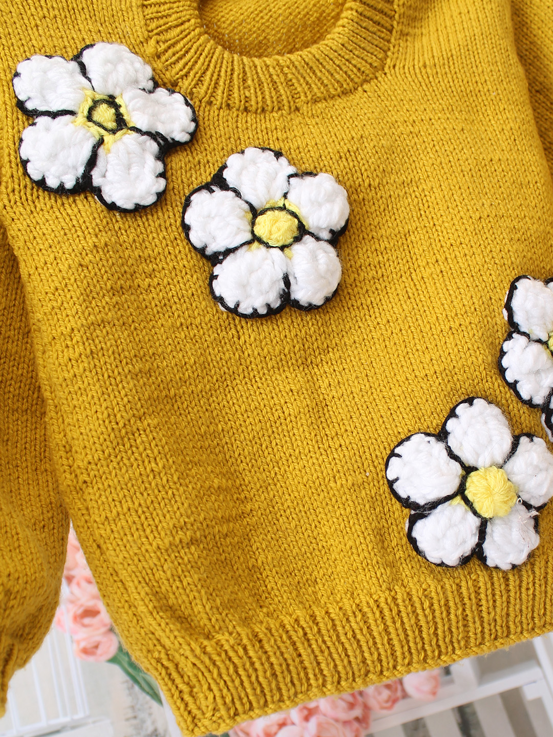 Woonie Floral Round Neck Pullover - Mustard