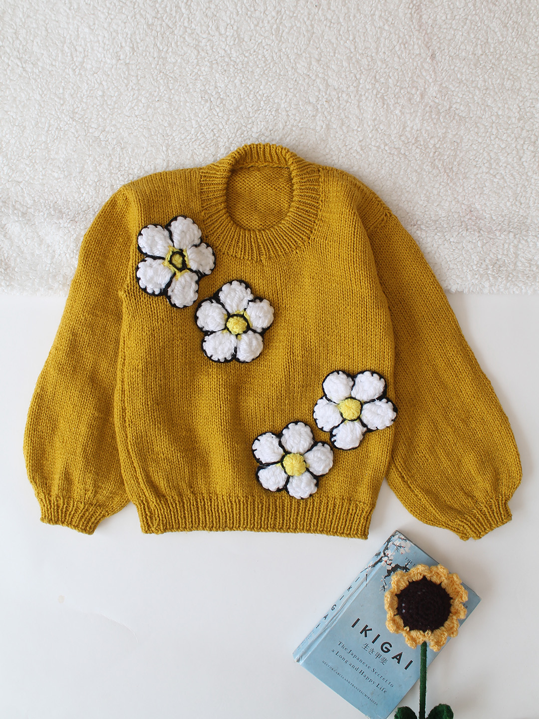 Woonie Floral Round Neck Pullover - Mustard