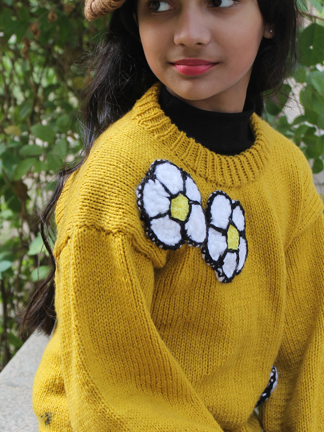 Woonie Floral Round Neck Pullover - Mustard