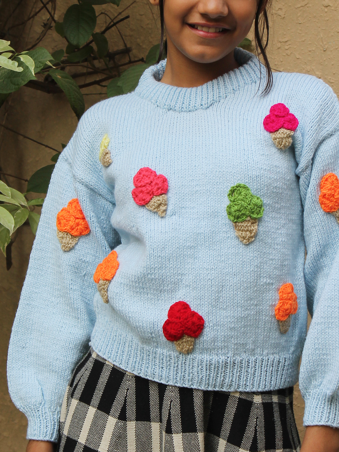 Woonie Ice Cream Cones Appliques Pullover - Light Blue