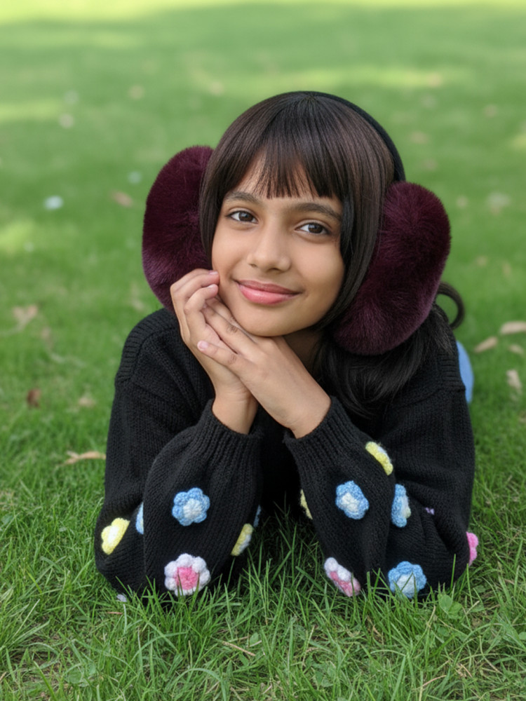 Image of Woonie Handknitted Full Sleeves Floral Detailed Sweater - Black