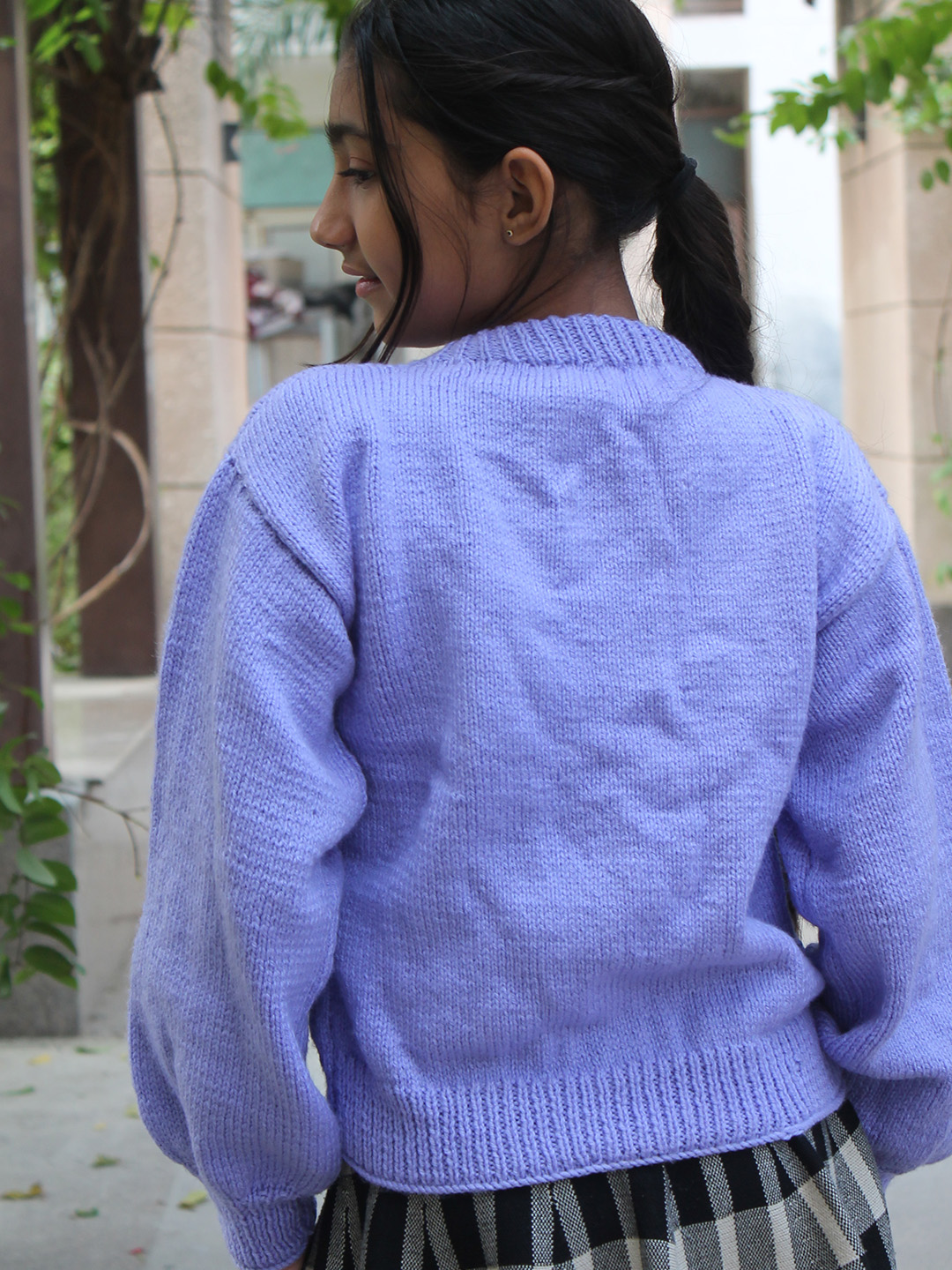 Woonie Handknitted Full Sleeves Floral Embroidered Sweater - Purple