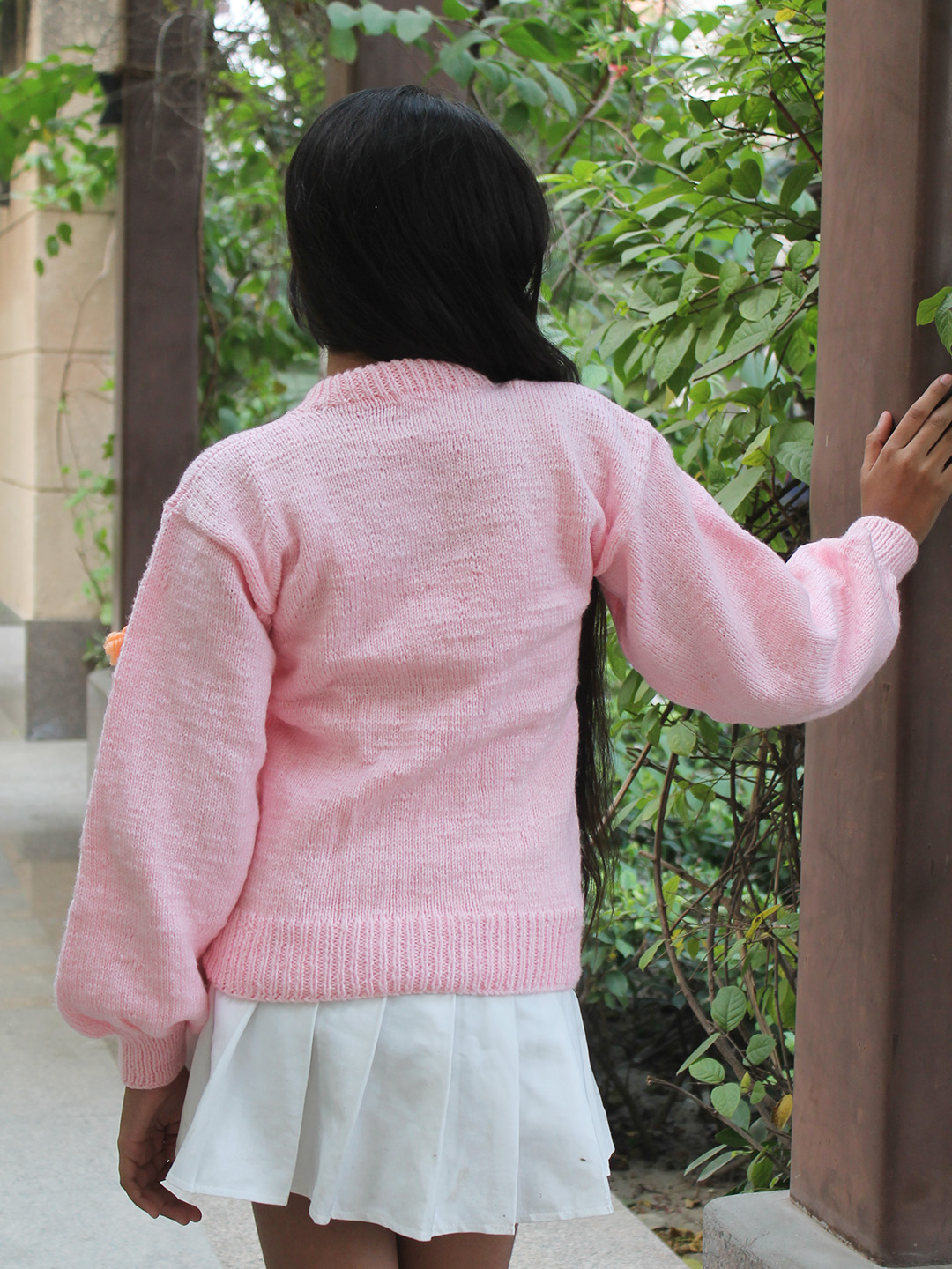 Woonie Handknitted Full Sleeves Bow Applique Detailed Sweater - Pink
