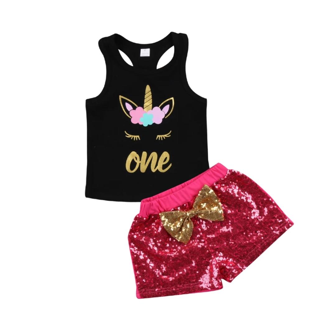 Unicorn Top with Sequin Shorts