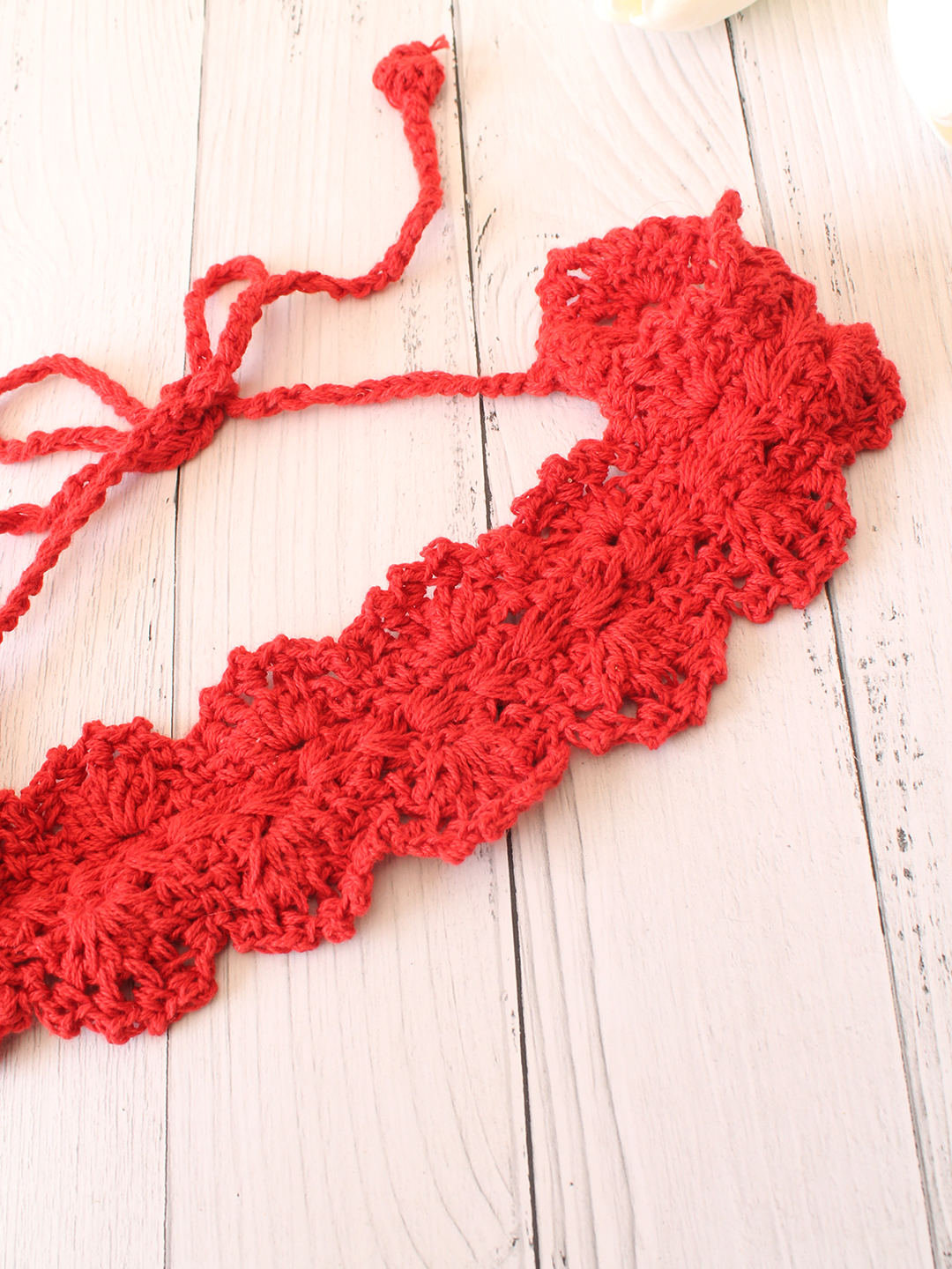 Velvery Hand-Knitted Red Crochet Scallop Design Cotton Headband