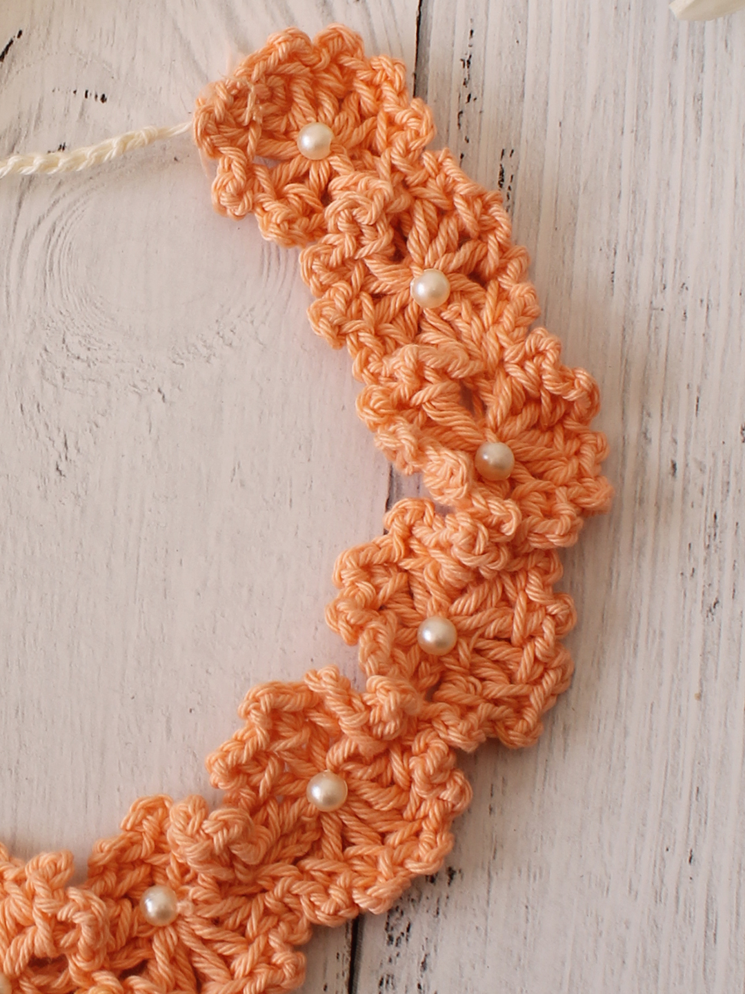 Velvery Hand-Knitted Peach Crochet Scallop & Pearl Embellished Design Cotton Headband