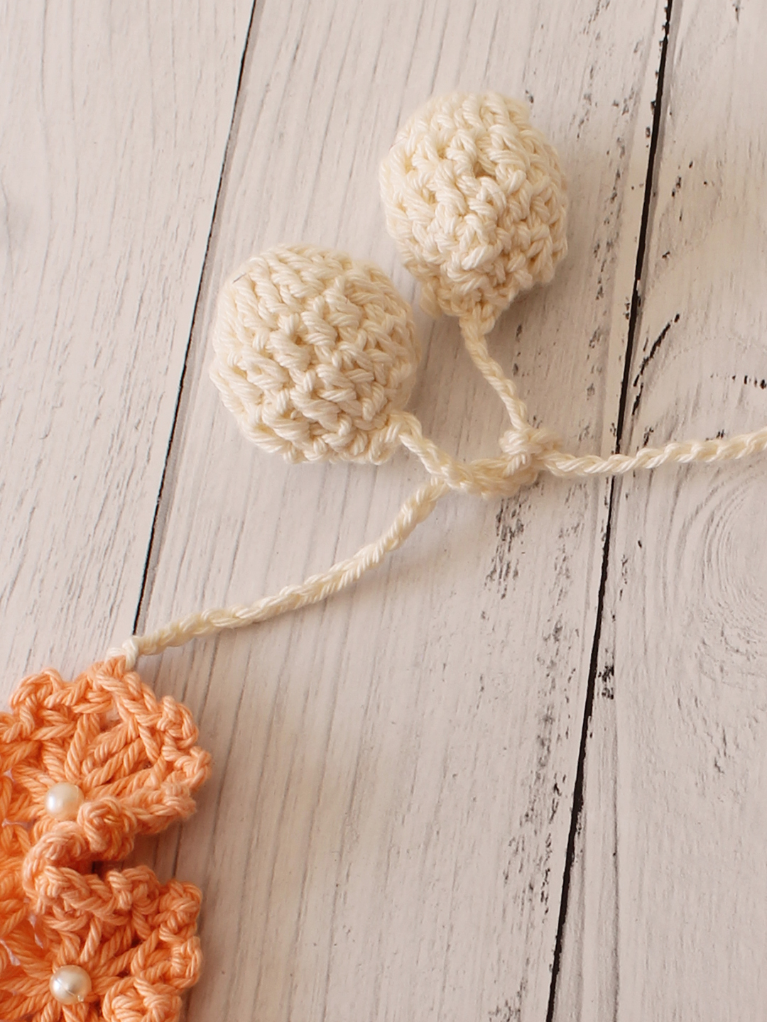 Velvery Hand-Knitted Peach Crochet Scallop & Pearl Embellished Design Cotton Headband