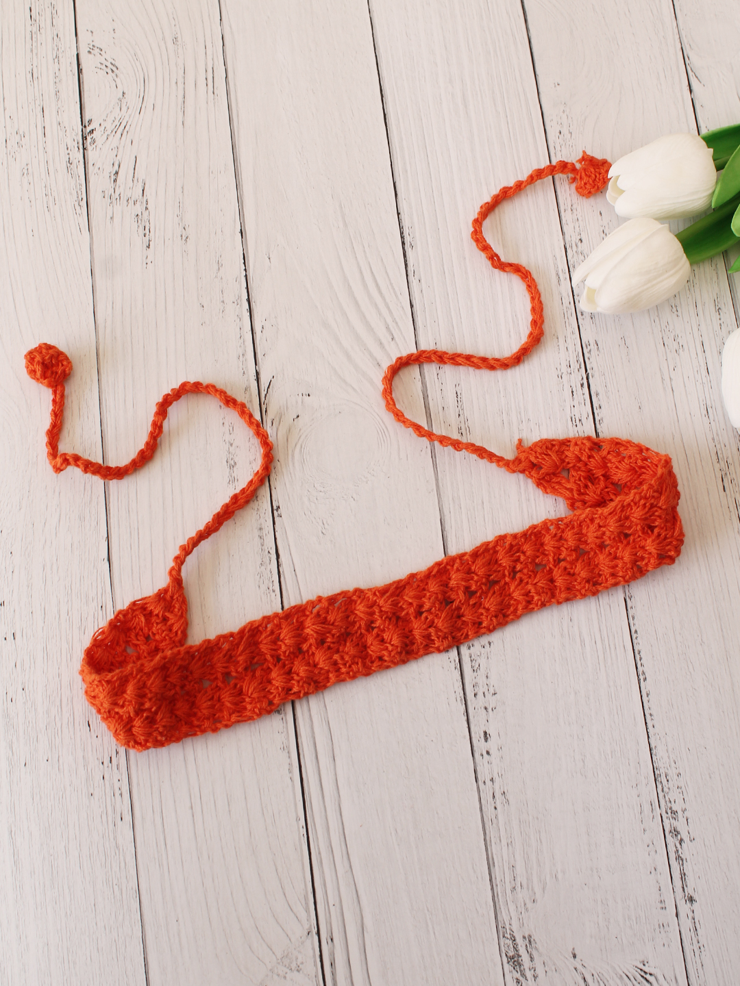 Velvery Hand-Knitted Orange Crochet Scallop Design Cotton Headband