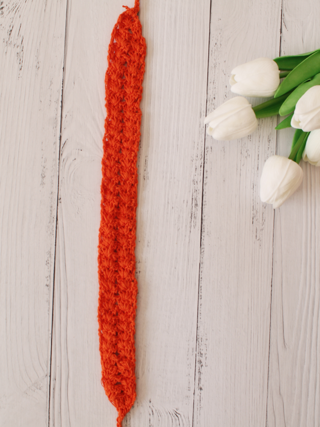 Velvery Hand-Knitted Orange Crochet Scallop Design Cotton Headband