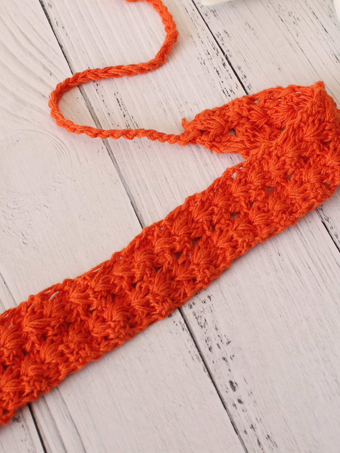 Velvery Hand-Knitted Orange Crochet Scallop Design Cotton Headband