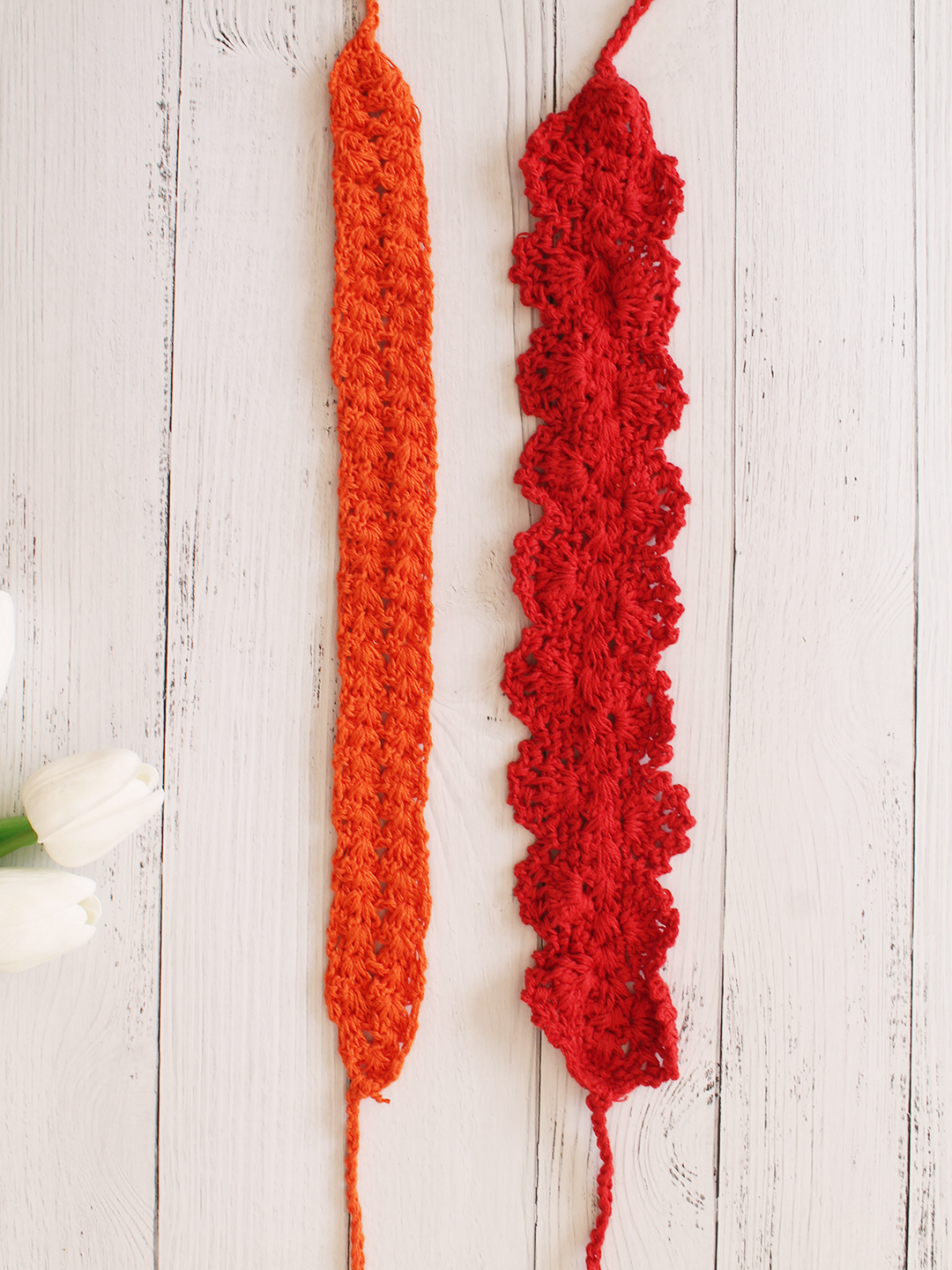Velvery Hand-Knitted Orange Crochet Scallop Design Cotton Headbands Pack of 2
