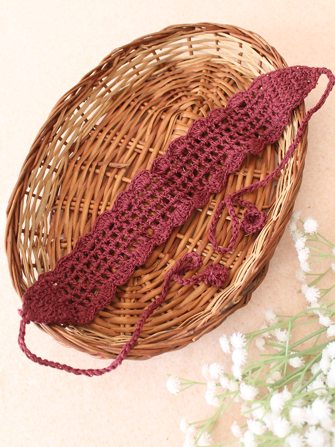 Velvery Hand-Knitted Yellow Crochet Scallop Design Cotton Headbands Pack of 3