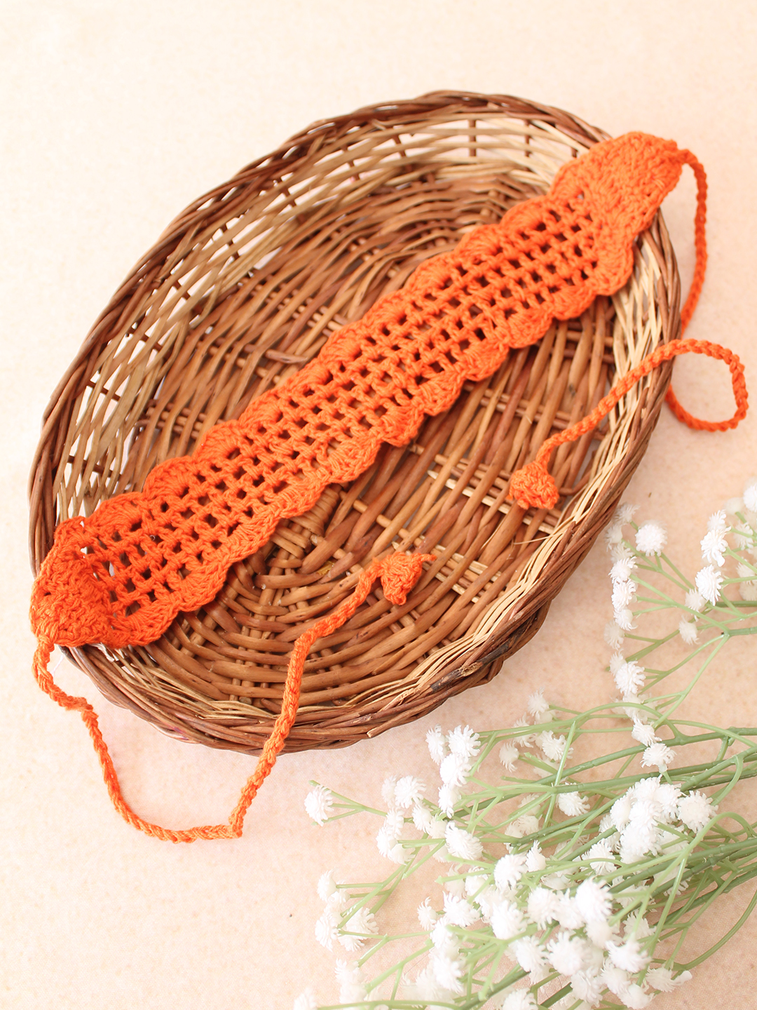 Velvery Hand-Knitted Yellow Crochet Scallop Design Cotton Headbands Pack of 3