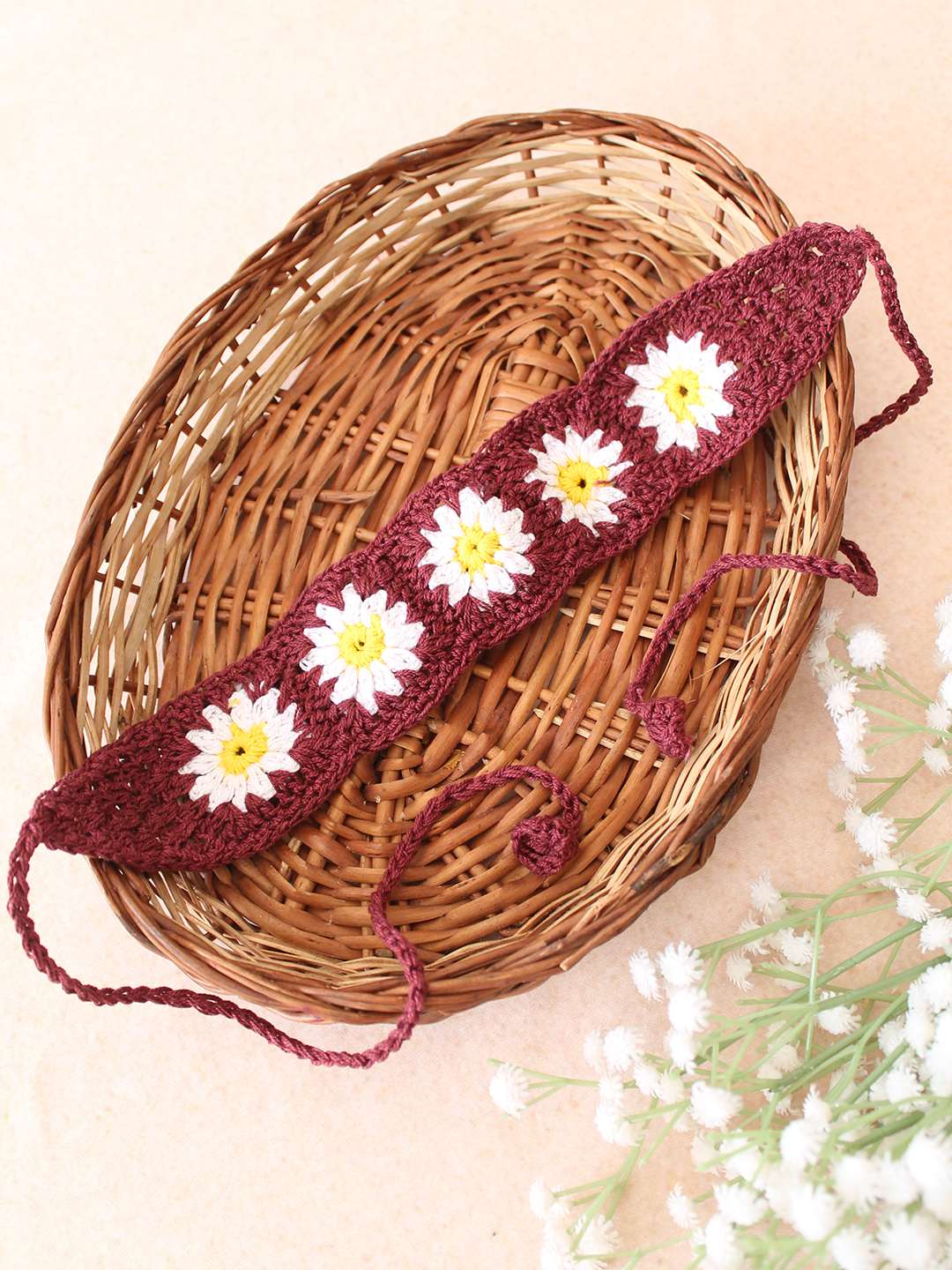 Velvery Hand-Knitted Blue Granny Square Stitch Cotton Headbands Pack of 3