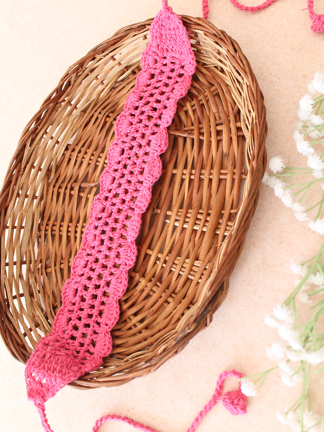 Velvery Hand-Knitted Red Granny Square Stitch Cotton Headbands Pack of 3