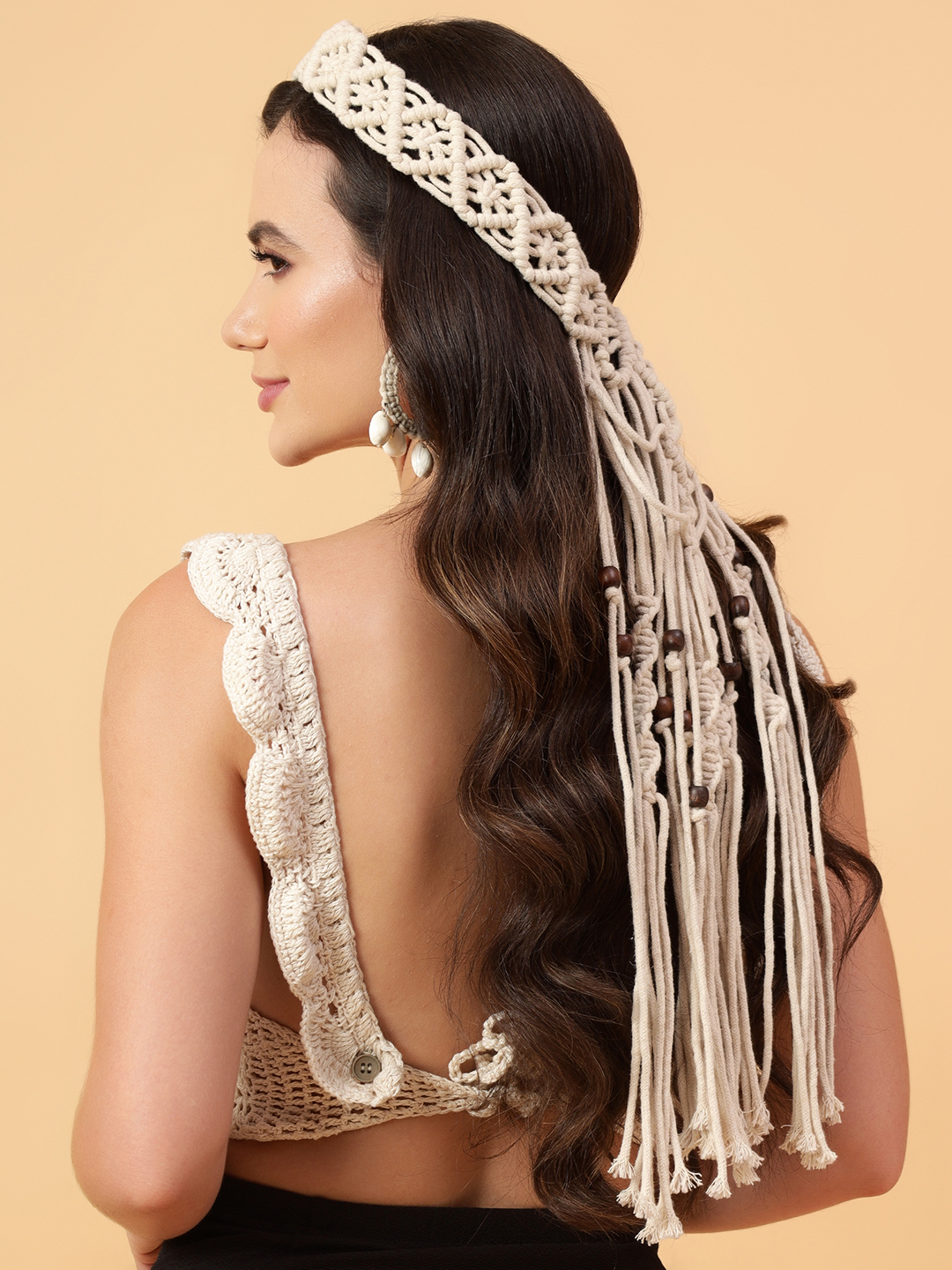Velvery Girls Beaded Bohemian Macrame Veil Tiara