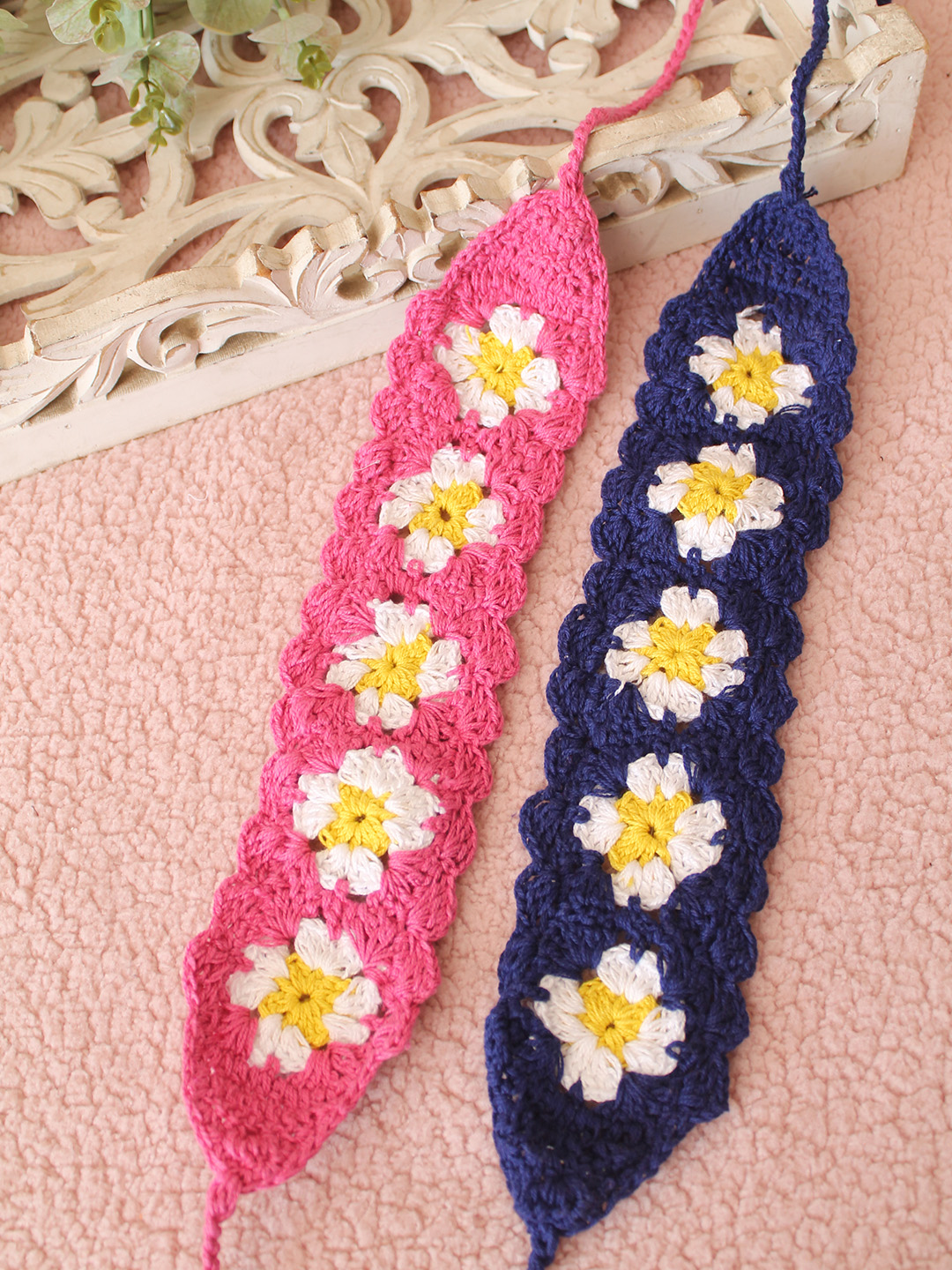 Velvery Floral Designed Crochet Headband (Set of 2) - Multicolor