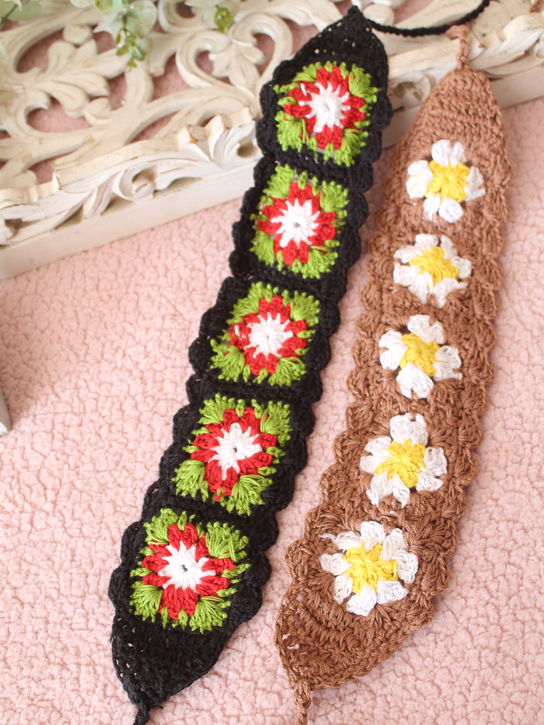 Velvery Floral Designed Crochet Headband (Set of 2) - Multicolor