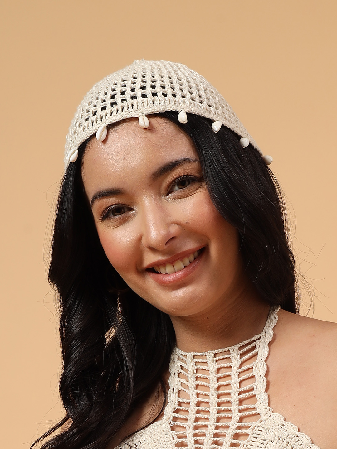 Velvery Crochet Embellished Summer Scarf- Off White