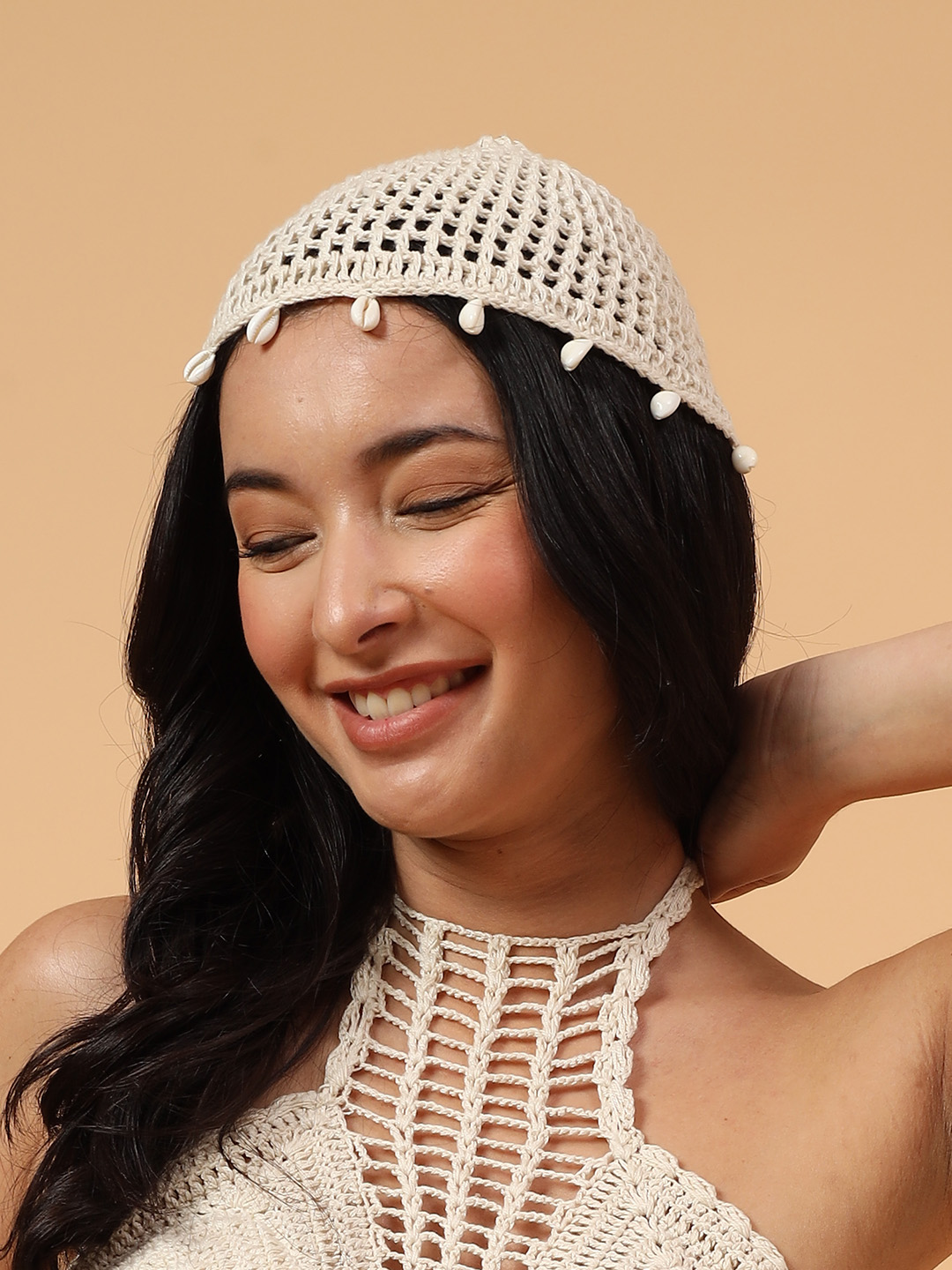 Velvery Crochet Embellished Summer Scarf- Off White