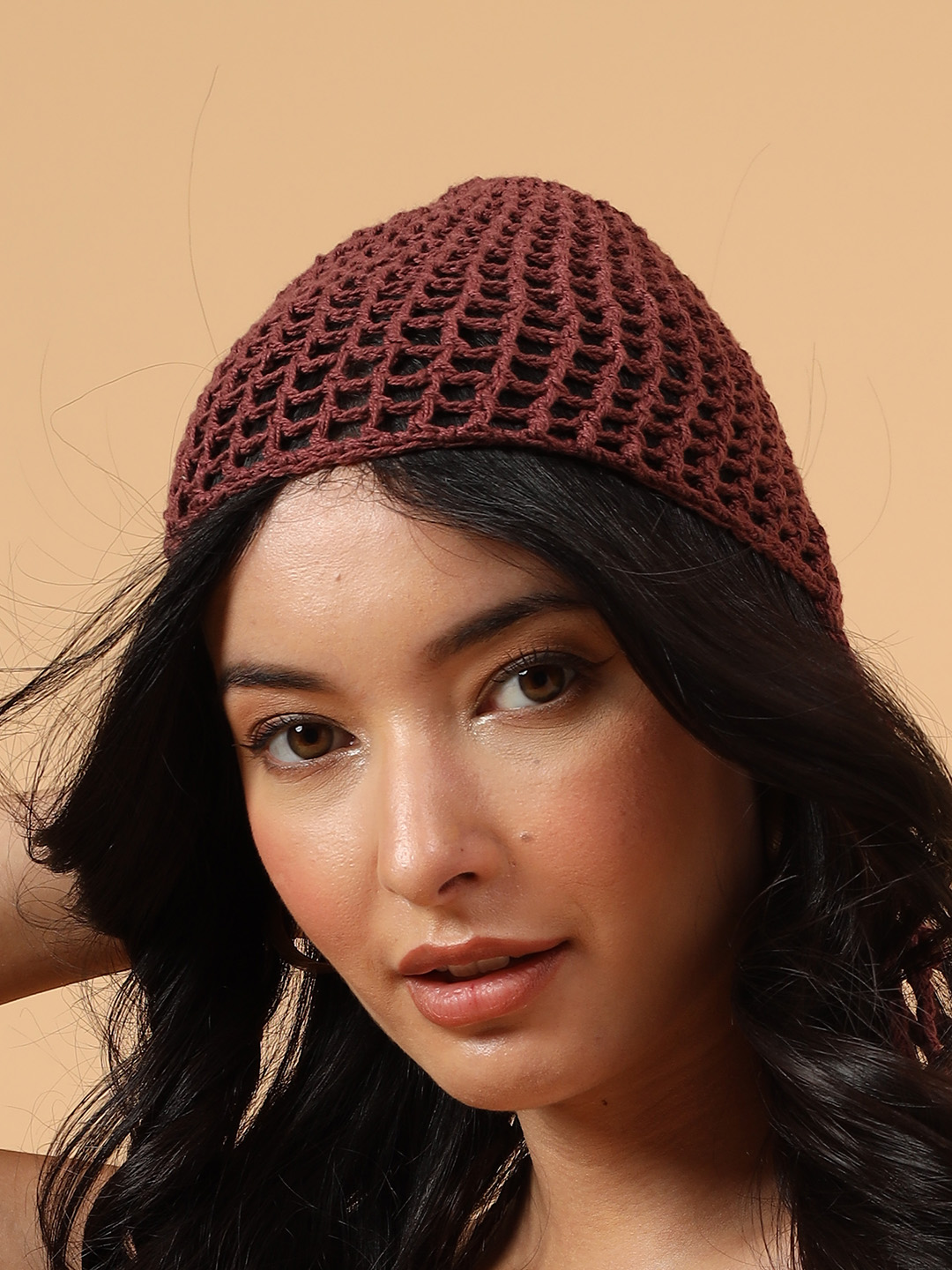 Velvery Crochet Self Design Hairband - Brown