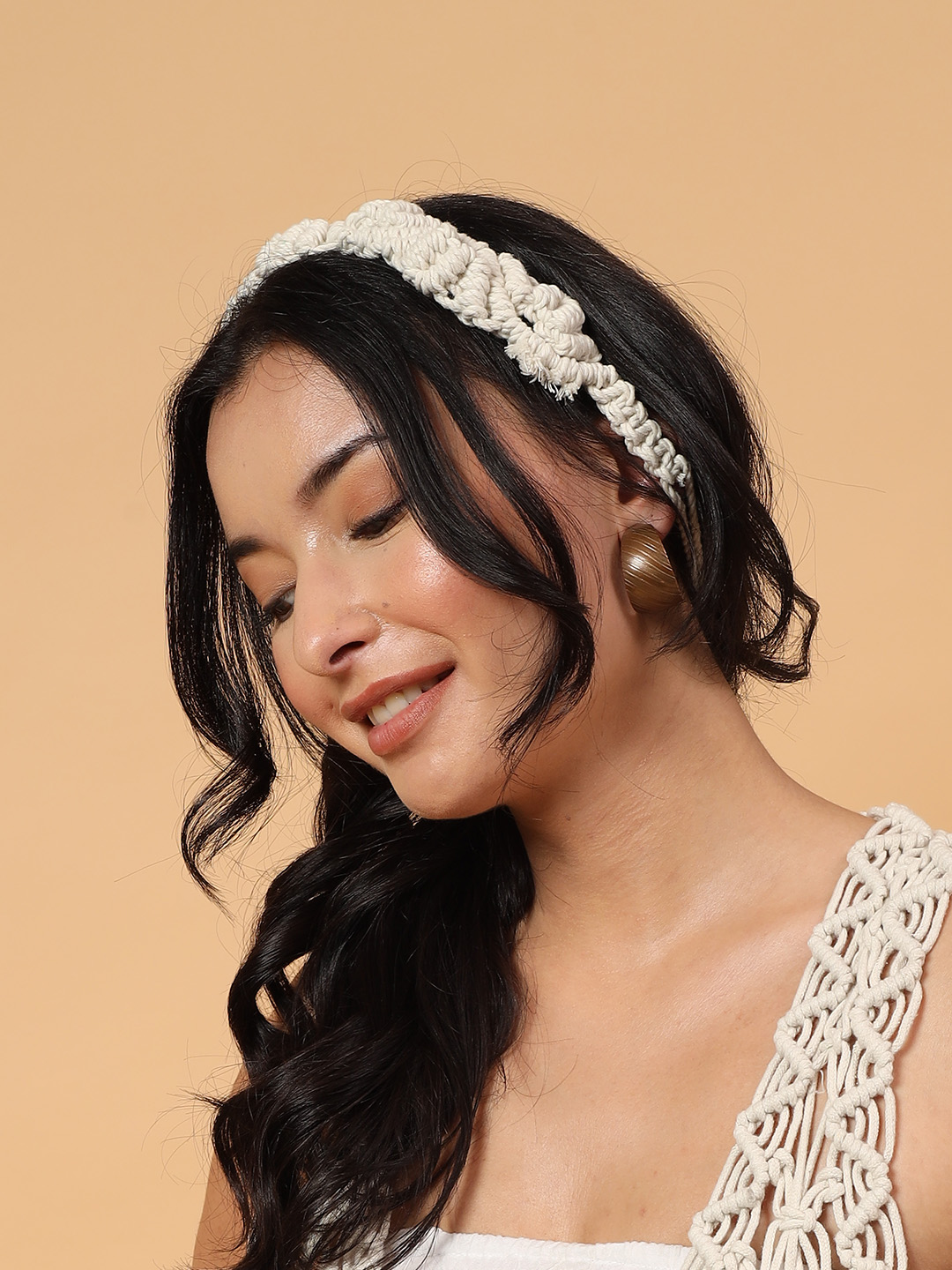 Velvery Crochet Self Design Headband - Off White