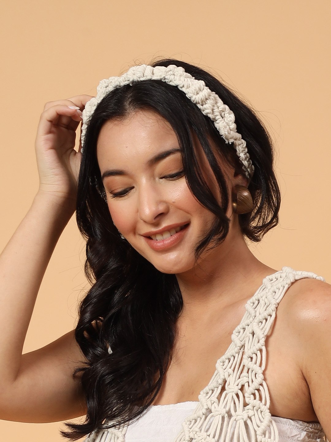 Velvery Crochet Self Design Headband - Off White