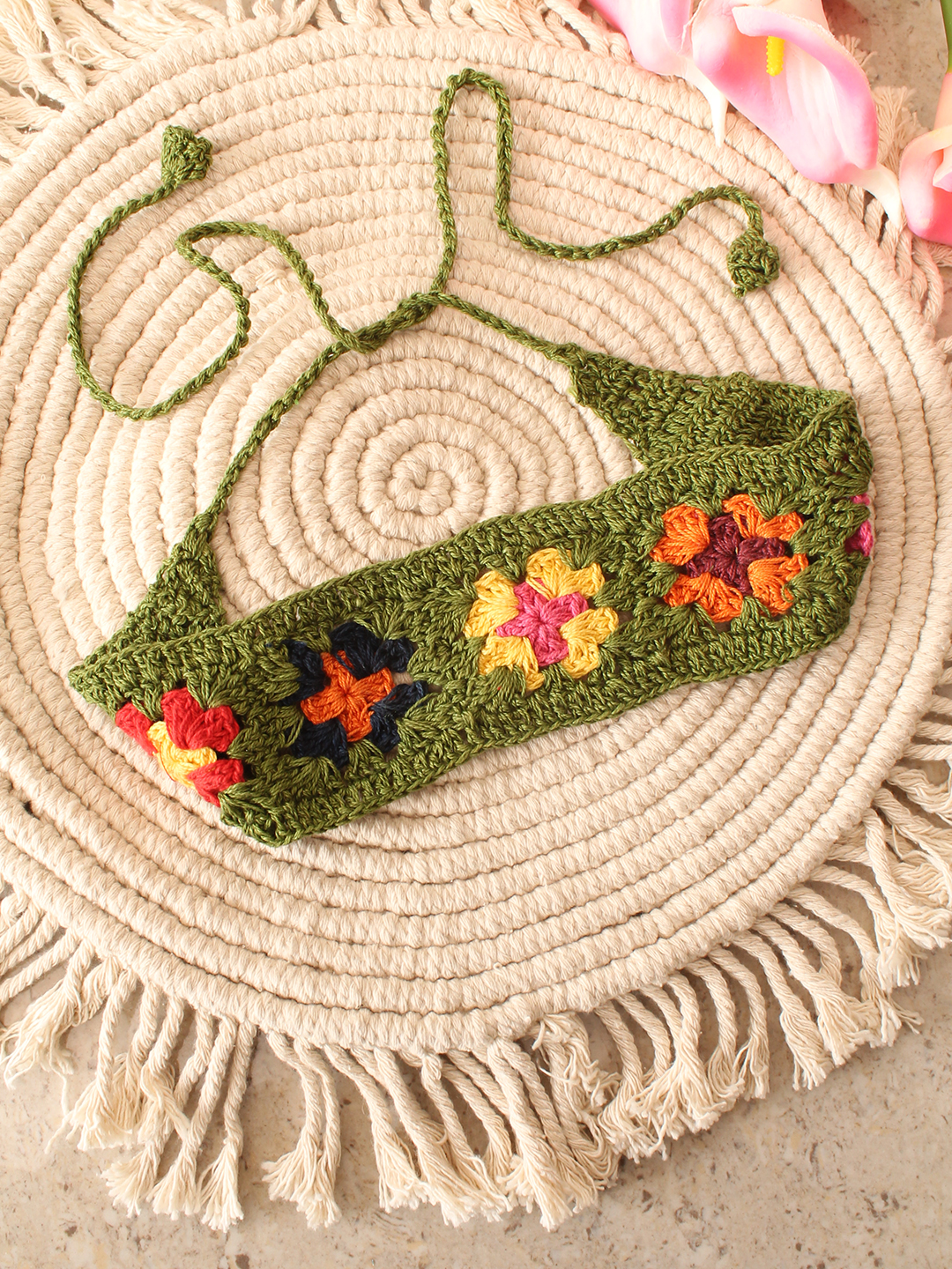 Velvery Hand-Knitted Olive Granny Square Stitch Cotton Headband