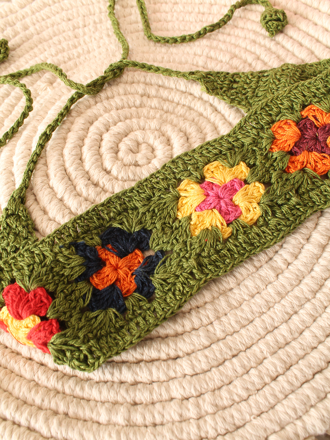 Velvery Hand-Knitted Olive Granny Square Stitch Cotton Headband