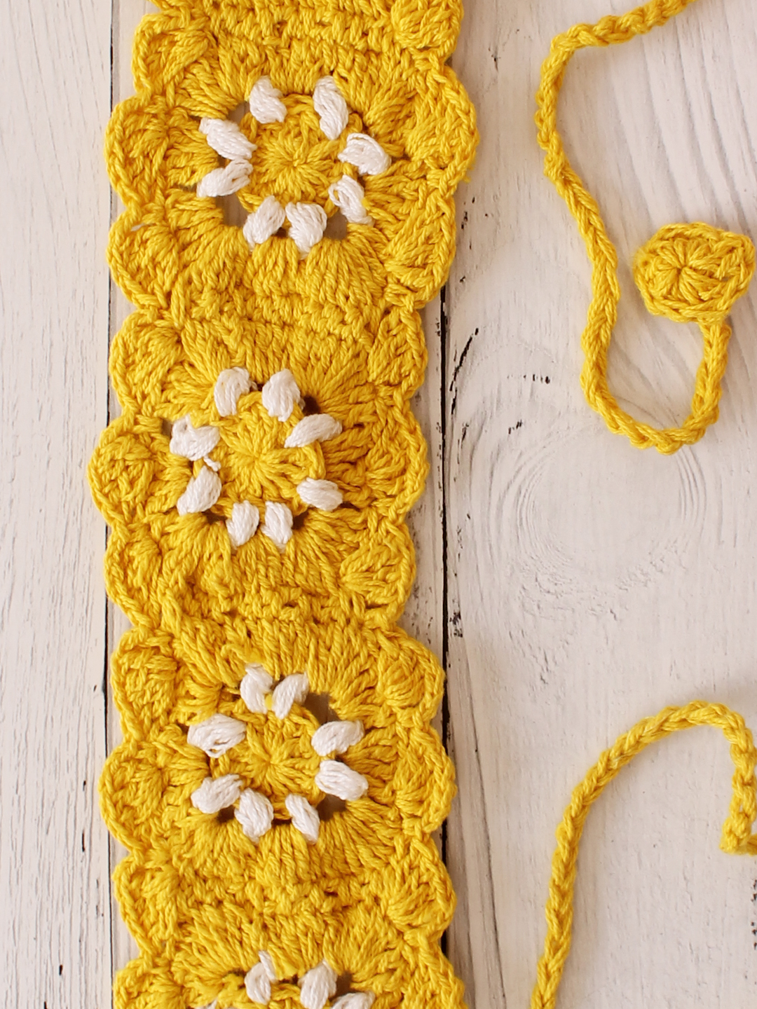 Velvery Hand-Knitted Yellow Granny Square Stitch Cotton Headband