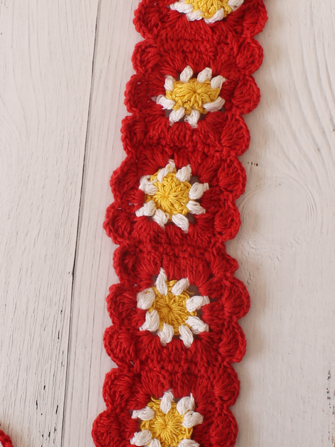 Velvery Hand-Knitted Red Granny Square Stitch Cotton Headband