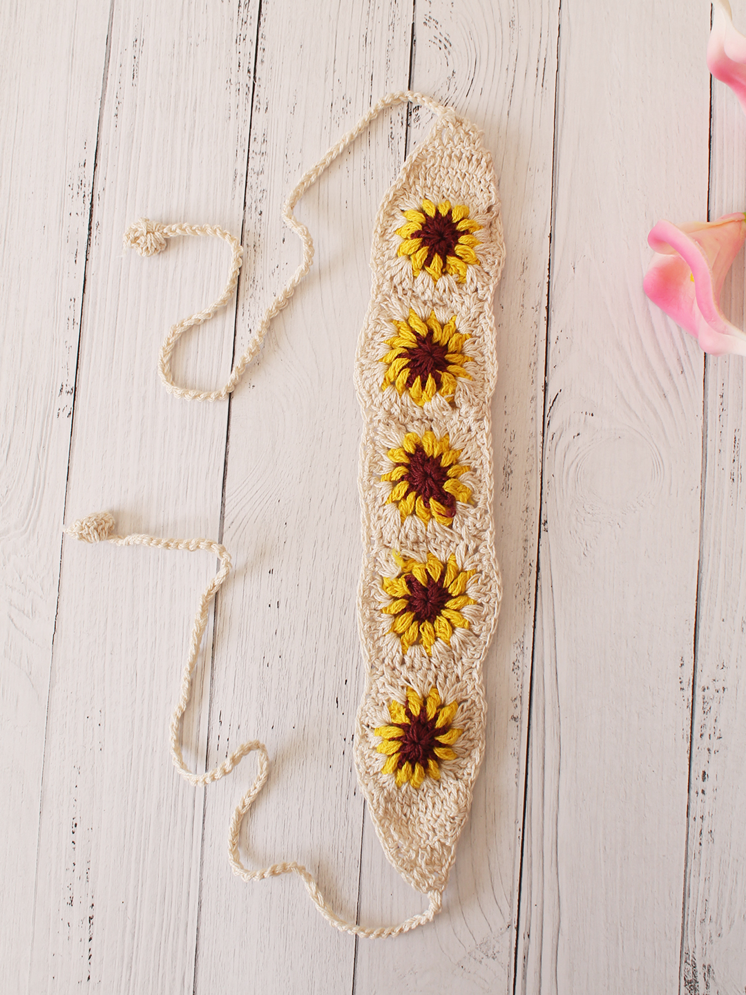 Velvery Hand-Knitted Cream Granny Square Stitch Cotton Headband