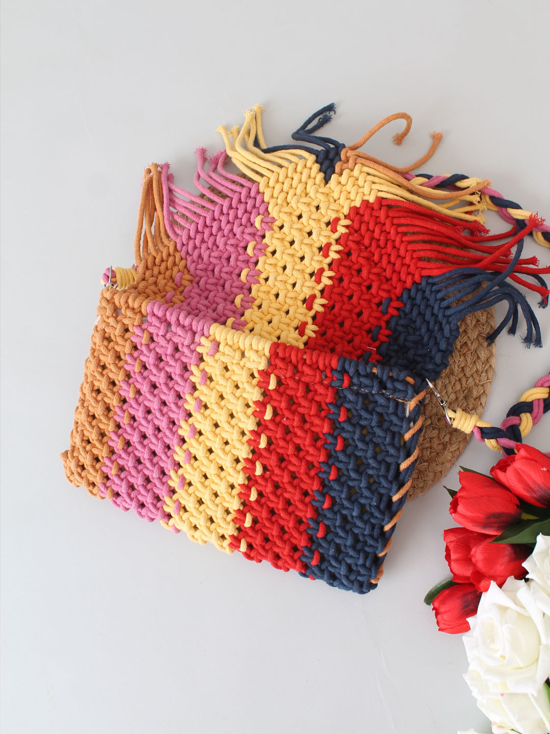 Premium Handmade Macrame Sling In Multicolour Cross Body Handbag - Multicolor