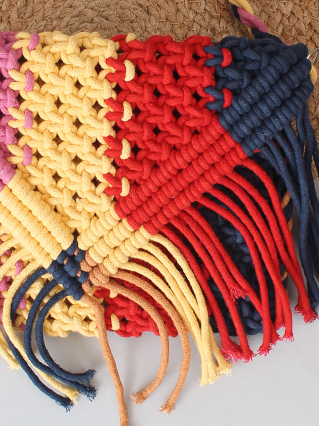 Premium Handmade Macrame Sling In Multicolour Cross Body Handbag - Multicolor