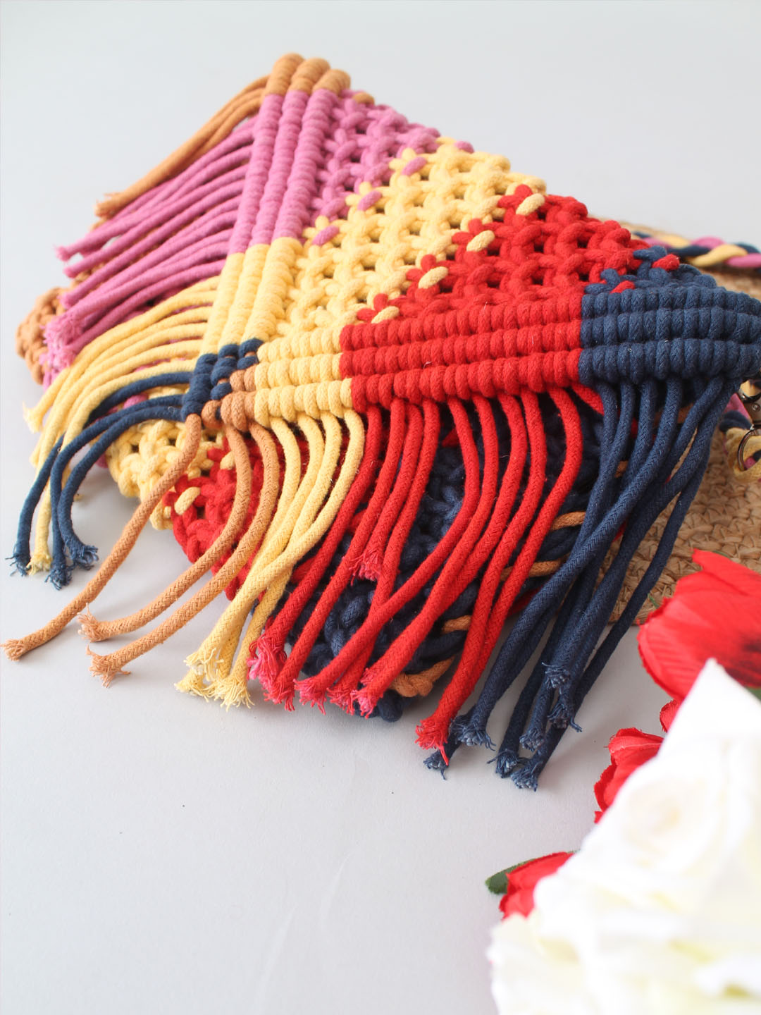 Premium Handmade Macrame Sling In Multicolour Cross Body Handbag - Multicolor