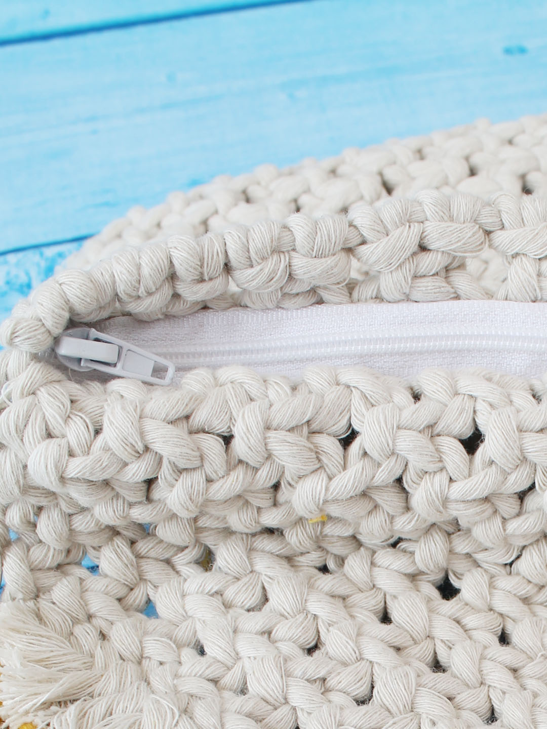 Premium Handmade Macrame Sling In Dual Colour Cross Body Handbag - Off White & Mustard