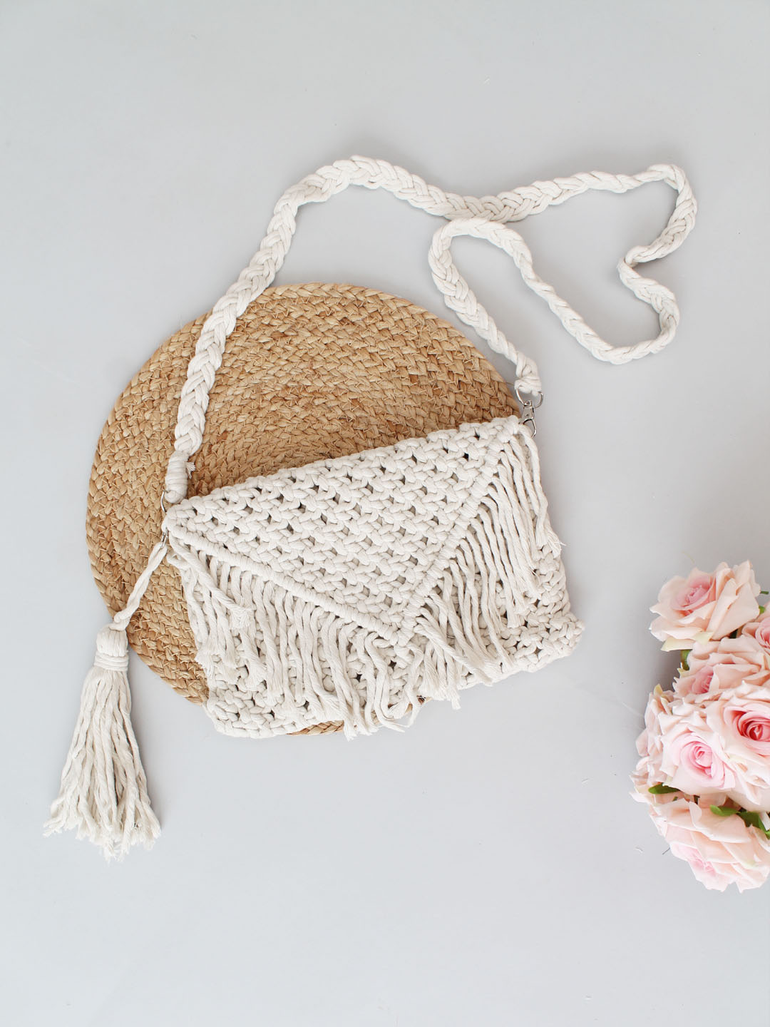 Handmade Macrame Bag With Detachable Sling Strap - Off White
