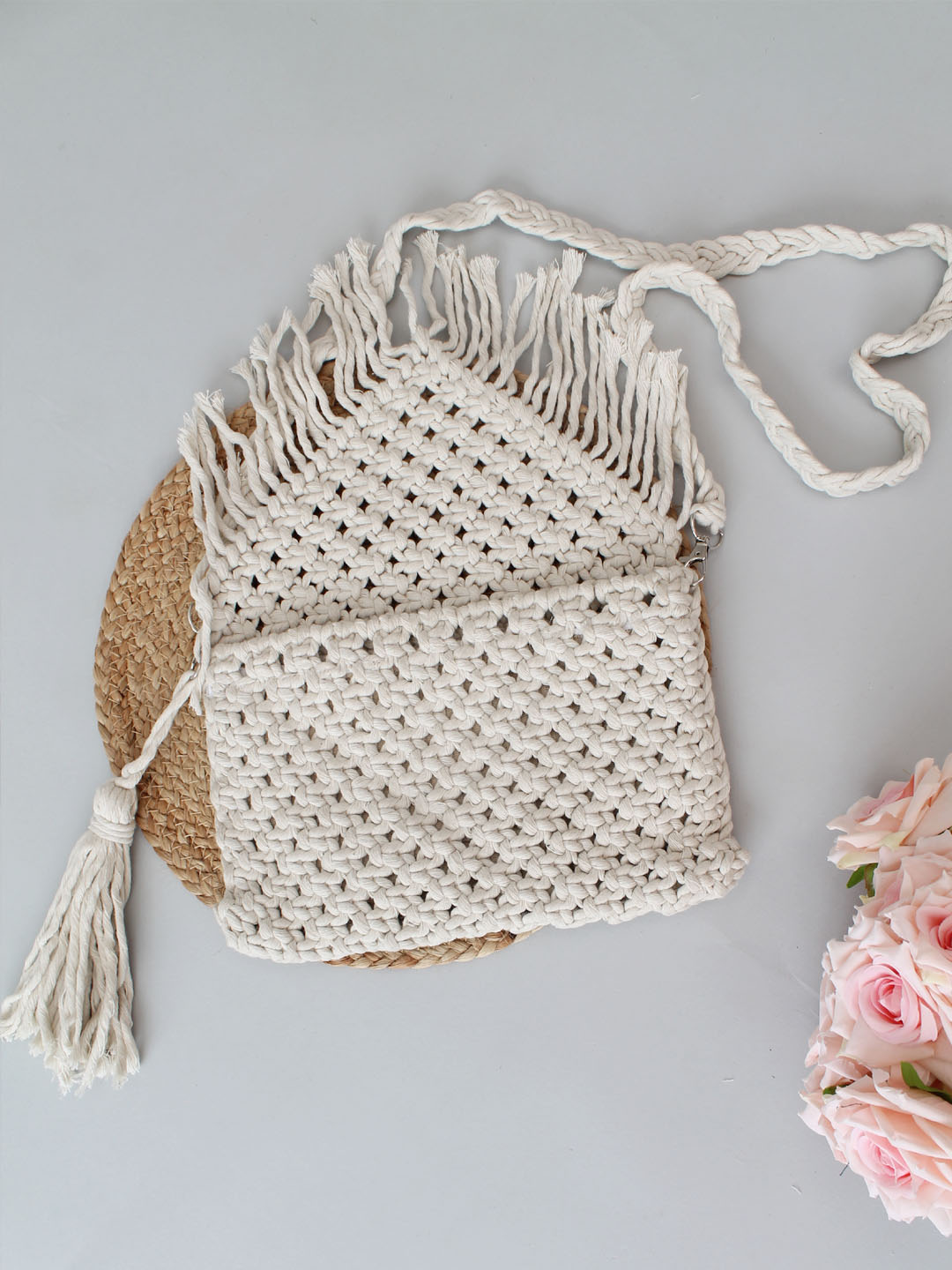 Handmade Macrame Bag With Detachable Sling Strap - Off White