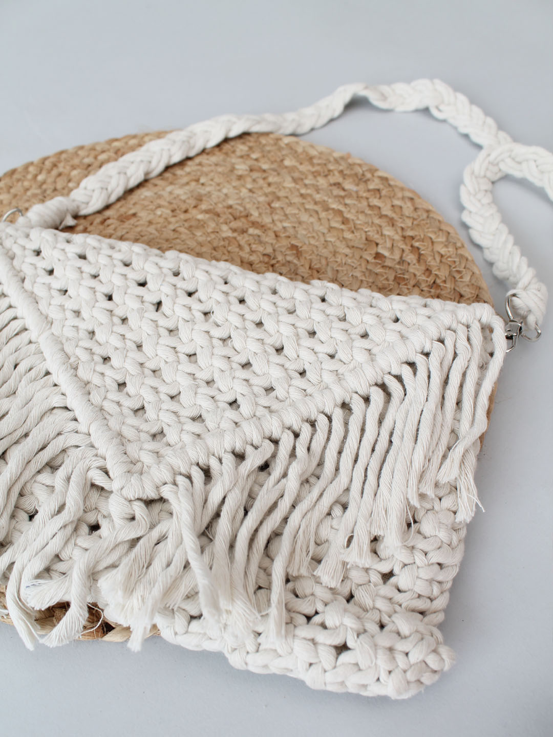 Handmade Macrame Bag With Detachable Sling Strap - Off White