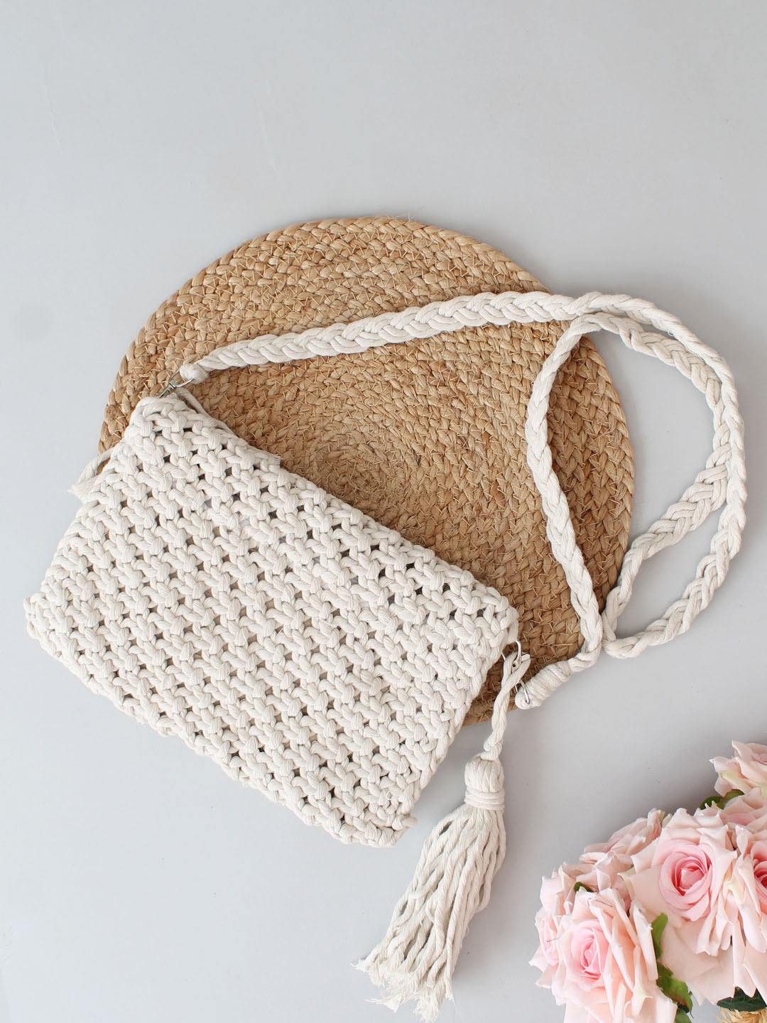 Handmade Macrame Bag With Detachable Sling Strap - Off White