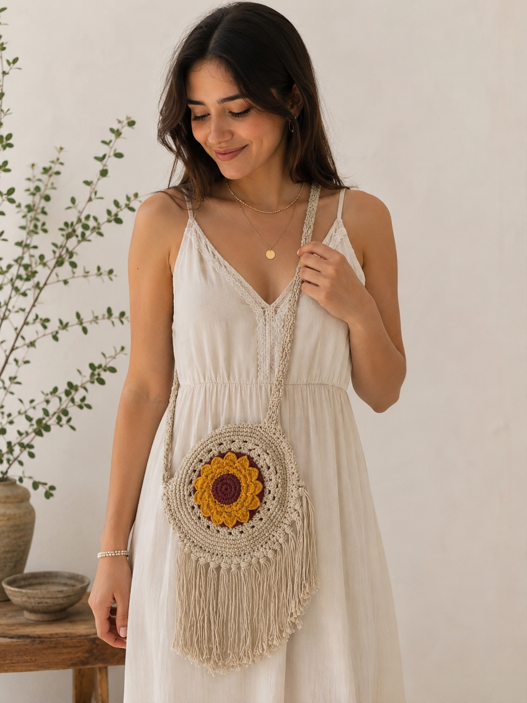 Velvery Womens Sunflower Sling Bag - Offwhite
