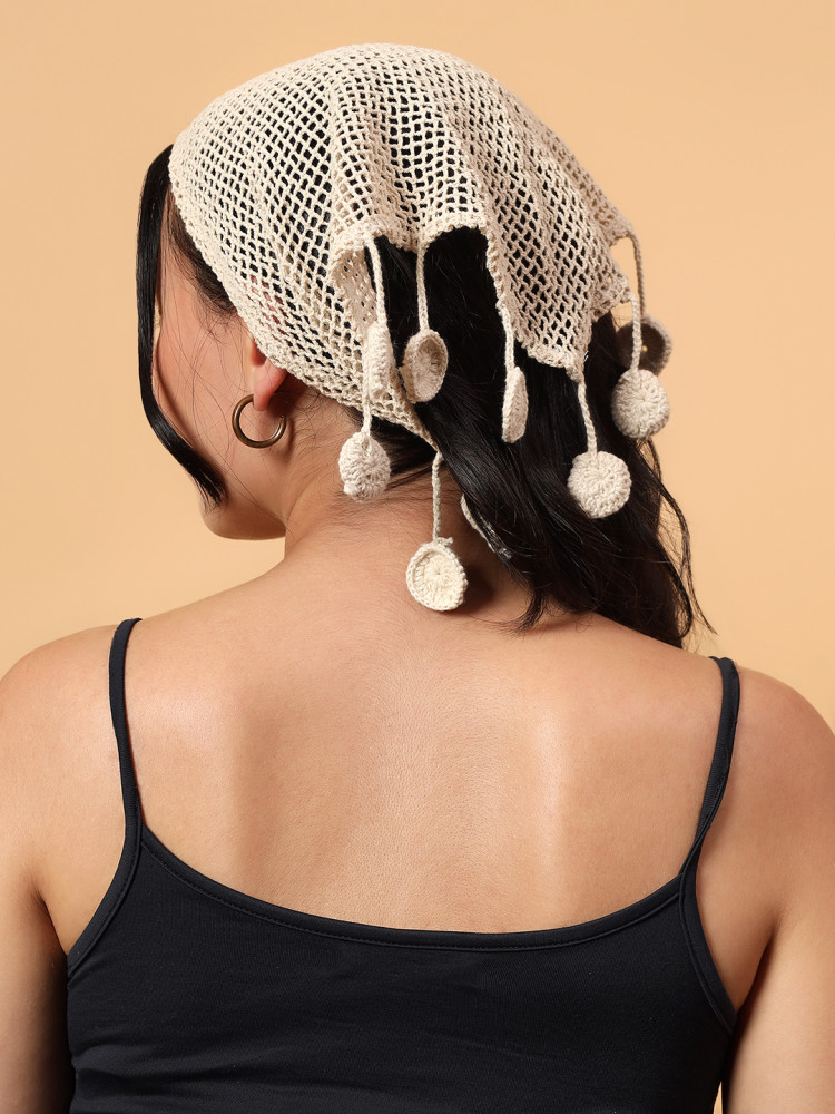 Image of Velvery Tassels Crochet Bandana - Cream
