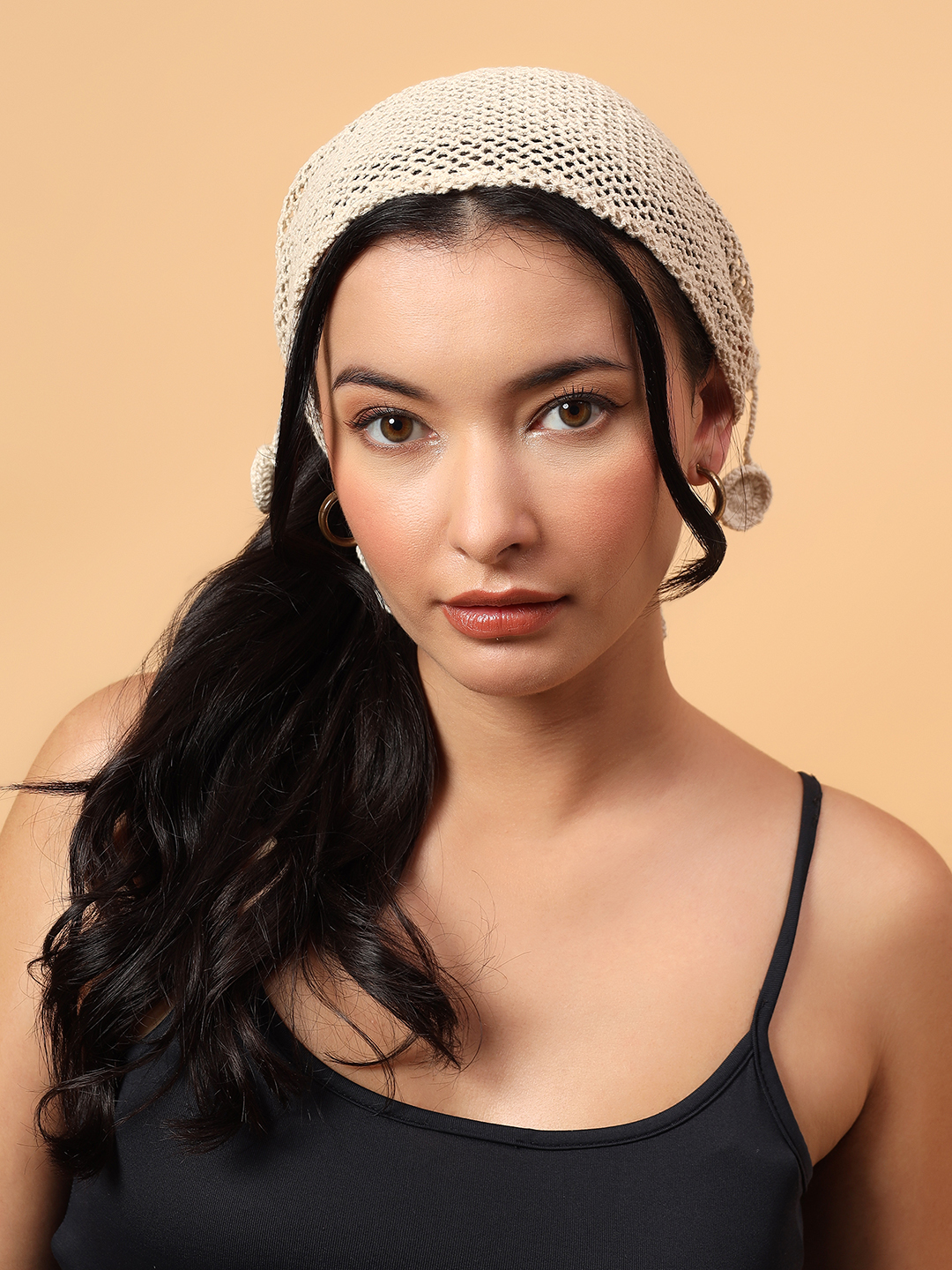 Velvery Tassels Crochet Bandana  Cream