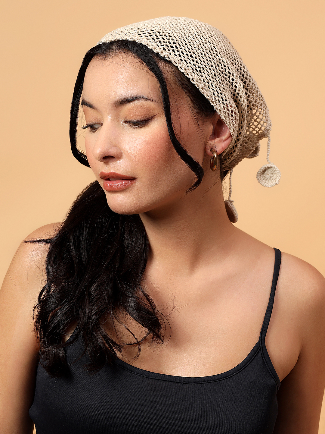 Velvery Tassels Crochet Bandana  Cream