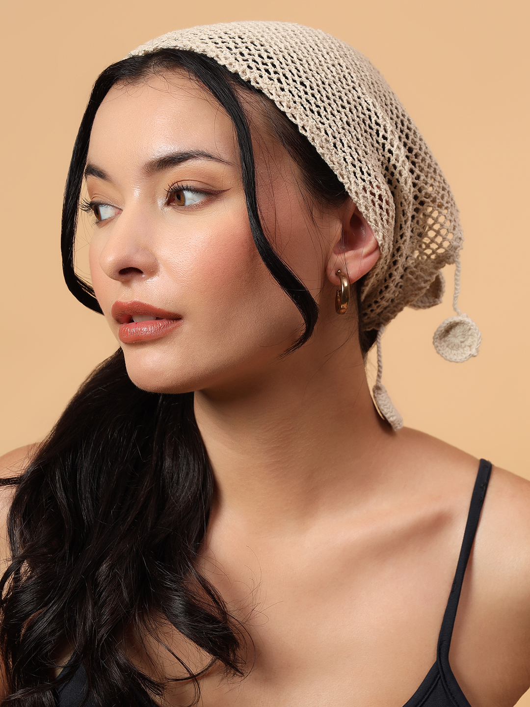 Velvery Tassels Crochet Bandana  Cream