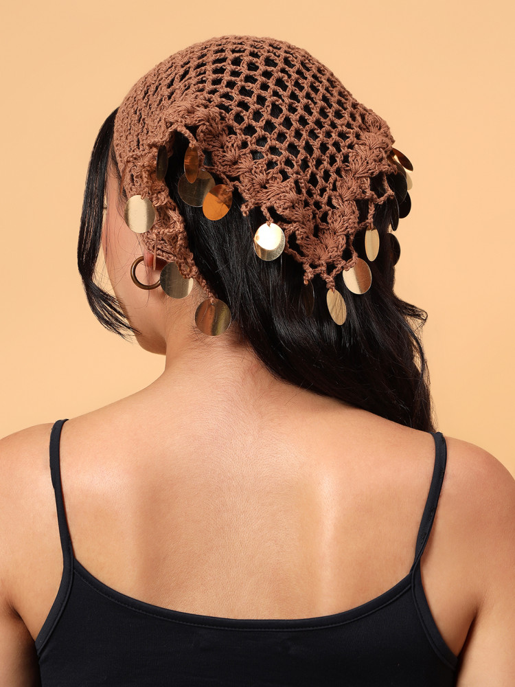 Image of Velvery Embellished Crochet Bandana - Beige