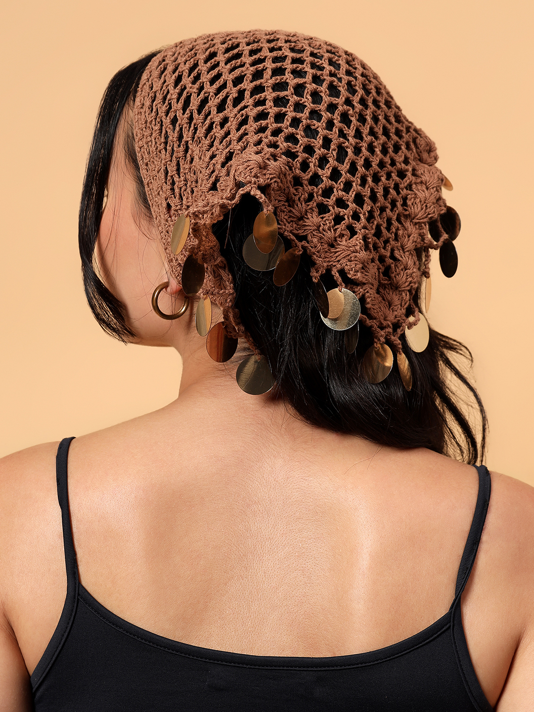 Velvery Embellished Crochet Bandana  Beige